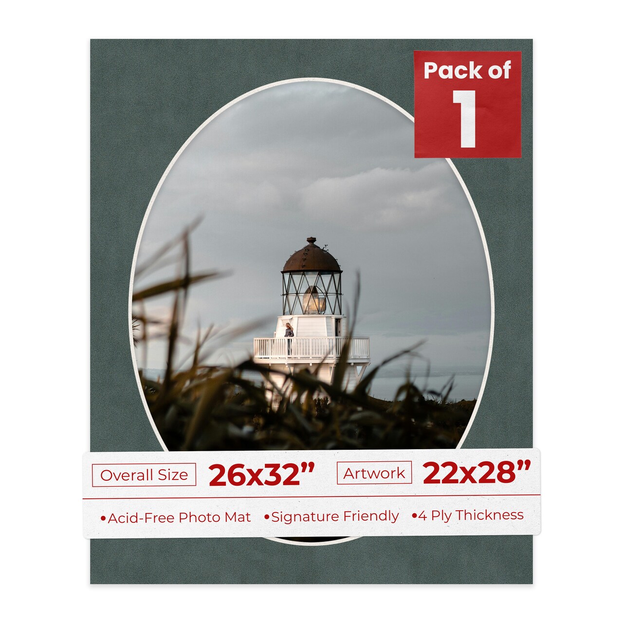 Dark Grey Suede Mat Board for 26x32 Frames - Oval Opening for 22x28 Photos